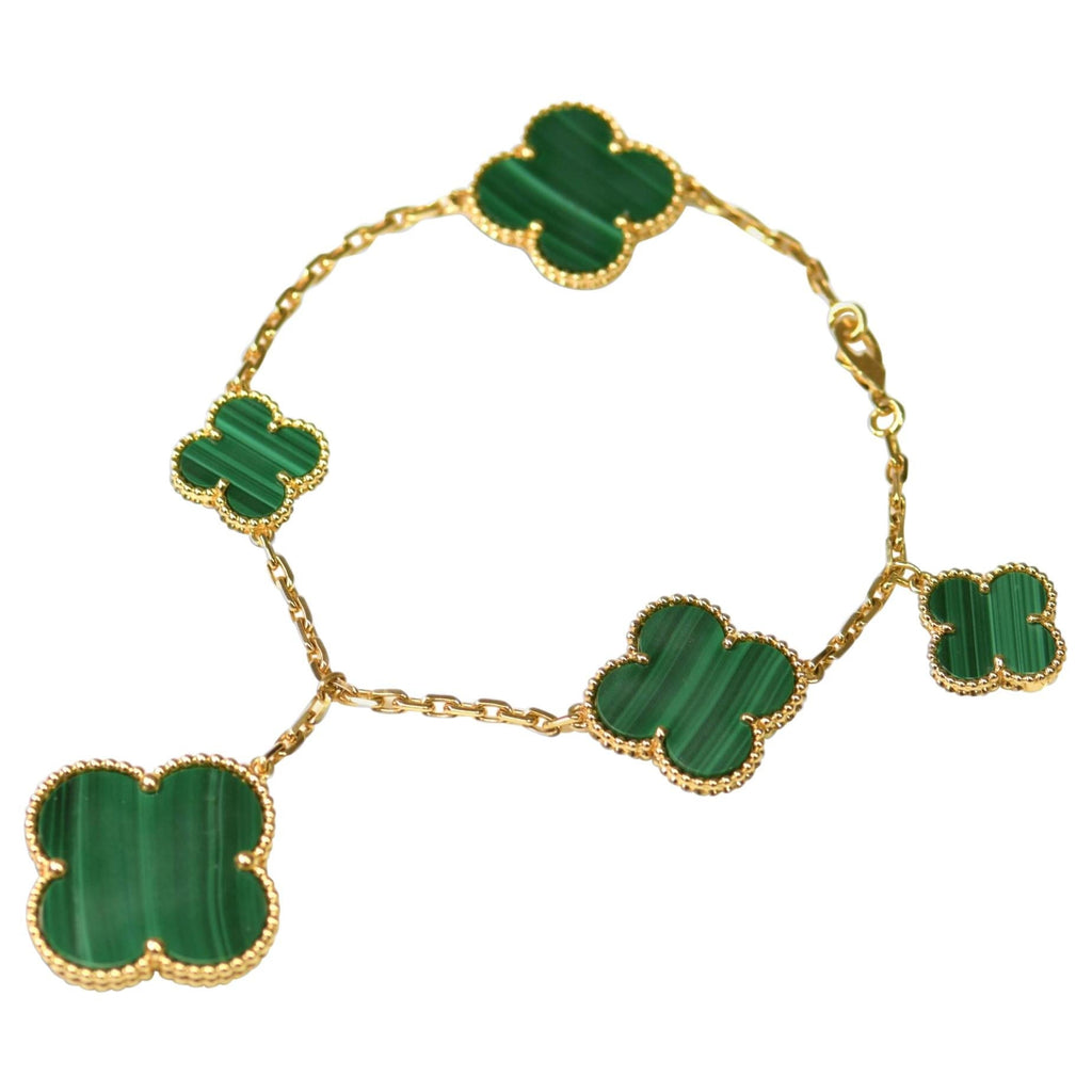 ??MIRA?¡¥MAGIC CLOVER MALACHITE GOLD BRACELET 5 MOTIFS