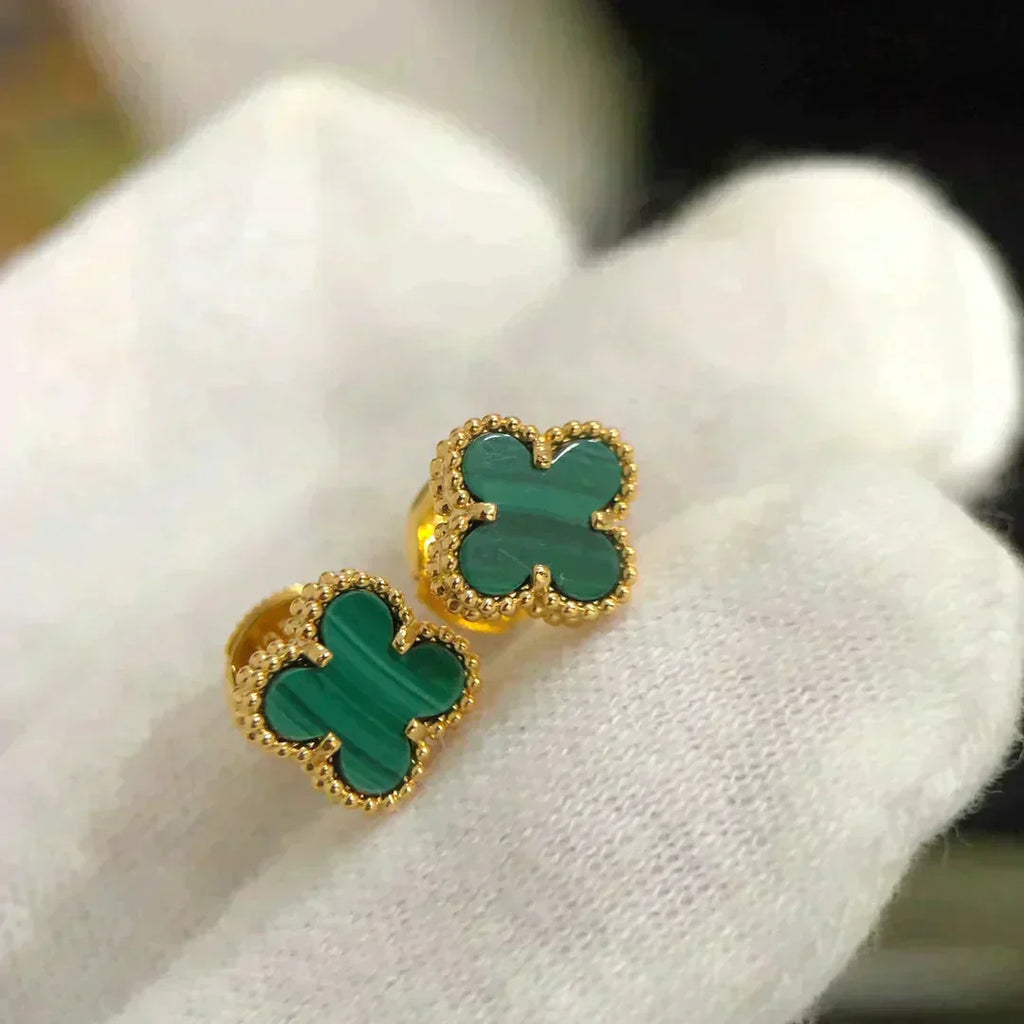 ??MIRA?¡¥CLOVER MINI 9.5MM MALACHITE  EARRINGS