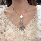 ??MIRA?¡¥CLOVER MOP CHALCEDONY NECKLACE SILVER 6 MOTIF