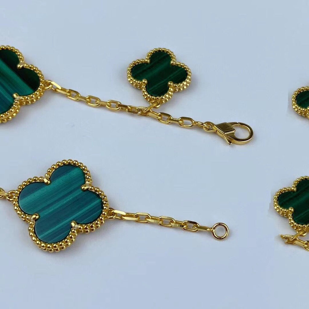 ??MIRA?¡¥MAGIC CLOVER MALACHITE GOLD BRACELET 5 MOTIFS