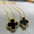??MIRA?¡¥CLOVER 15MM BLACK ONYX SINGLE FLOWER NECKLACE