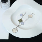 ??MIRA?¡¥CLOVER BRACELET 5 MOTIFS MOP CHALCEDONY SILVER