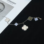 ??MIRA?¡¥CLOVER BRACELET 5 MOTIFS MOP CHALCEDONY SILVER