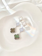 ??MIRA?¡¥CLOVER 3 MOTIFS CHALCEDONY DARK MOP SILVER EARRINGS