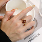 ??MIRA?¡¥CLOVER CARNELIAN RING ROSE GOLD DIAMOND