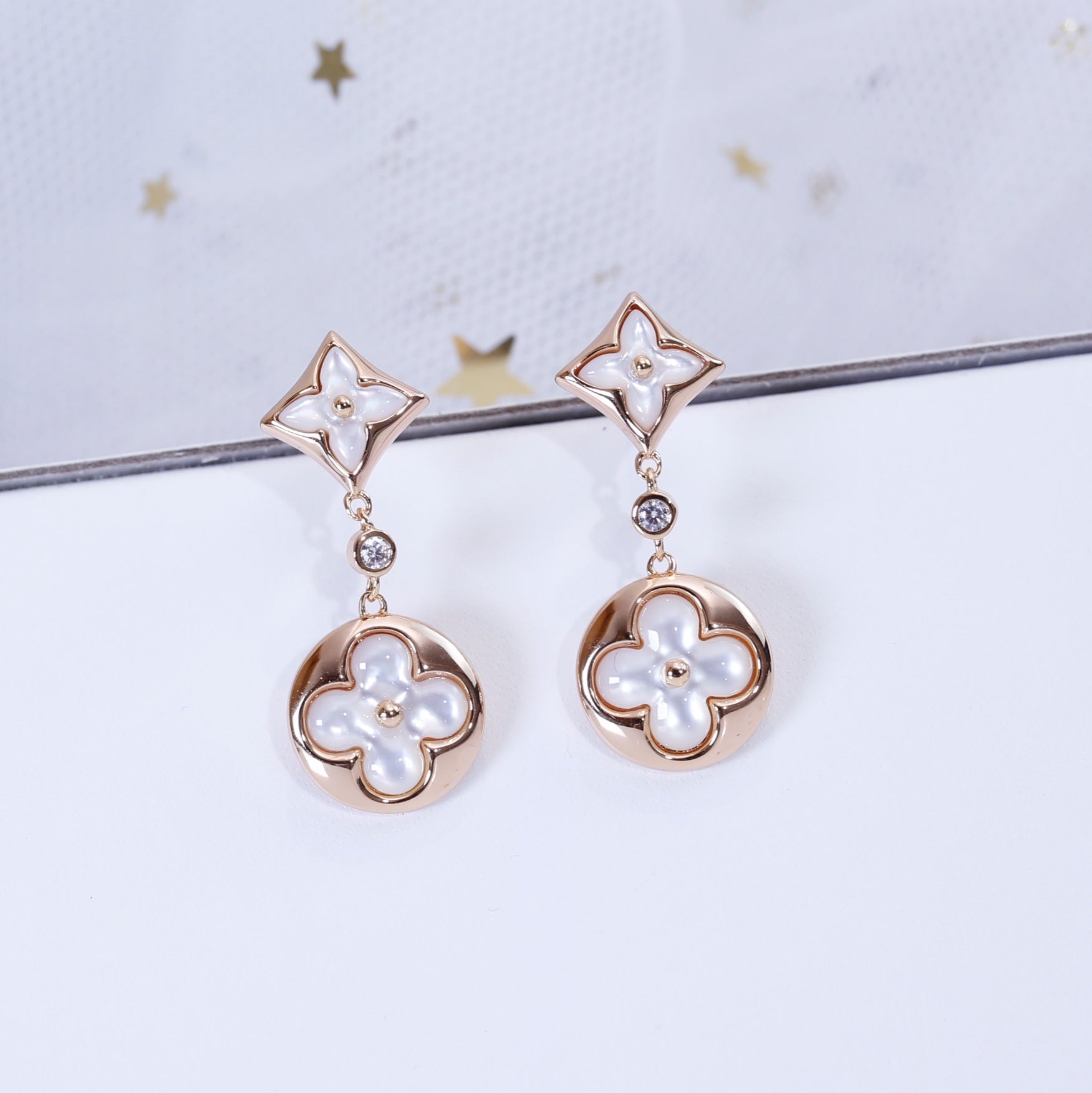 ??MIRA?¡¥STAR AND SUN PINK GOLD MOP DROP EARRINGS