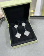 ??MIRA?¡¥CLOVER 2 MOTIFS DIAMOND PAVED SILVER EARRINGS