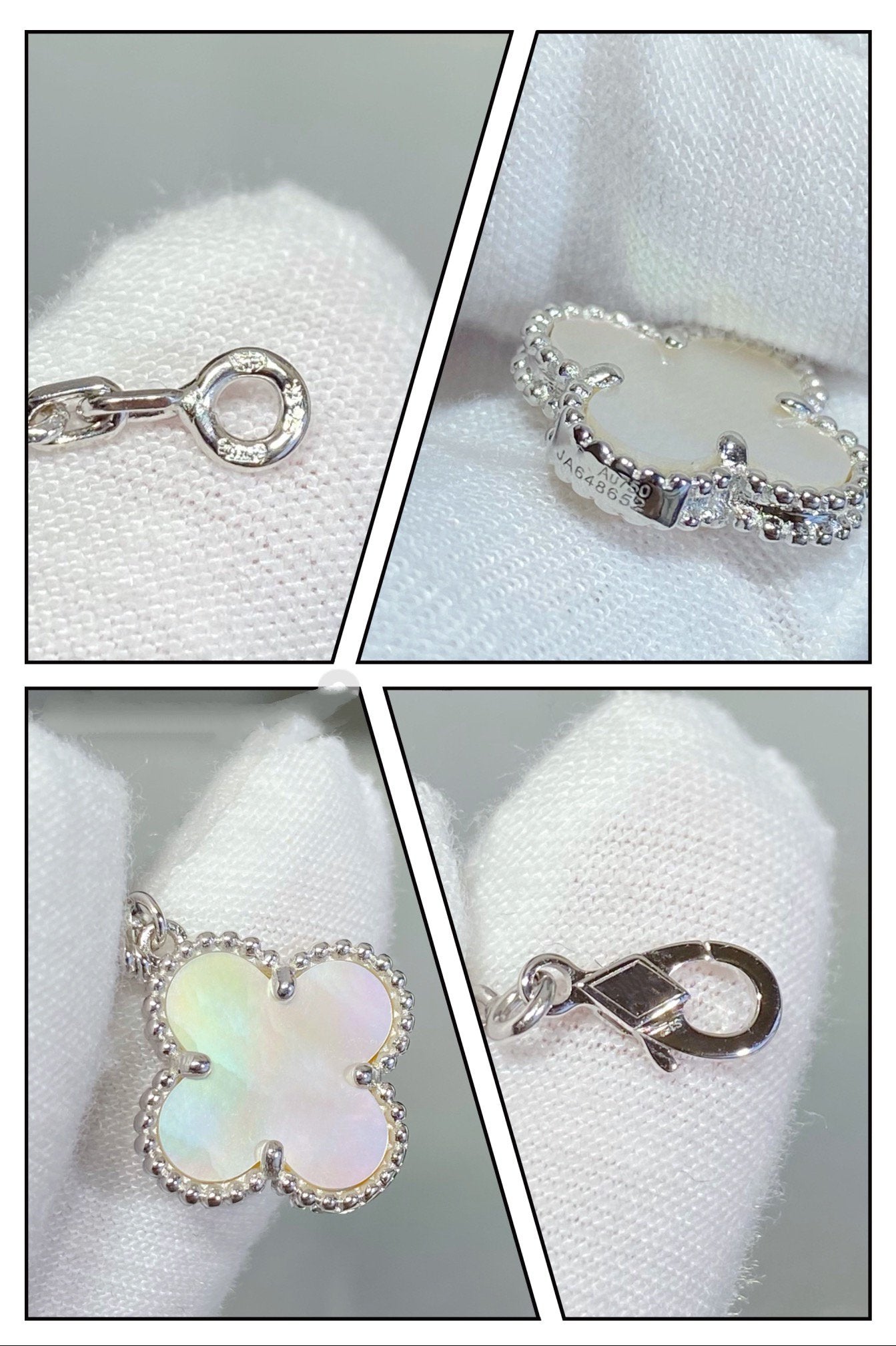 ??MIRA?¡¥CLOVER 5 MOTIF WHITE MOP SILVER BRACELET