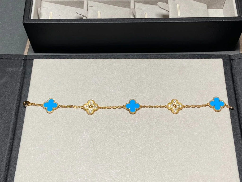 [MIRA]New CLOVER 5 MOTIF BLUE AGATE BRACELET COLLECTION