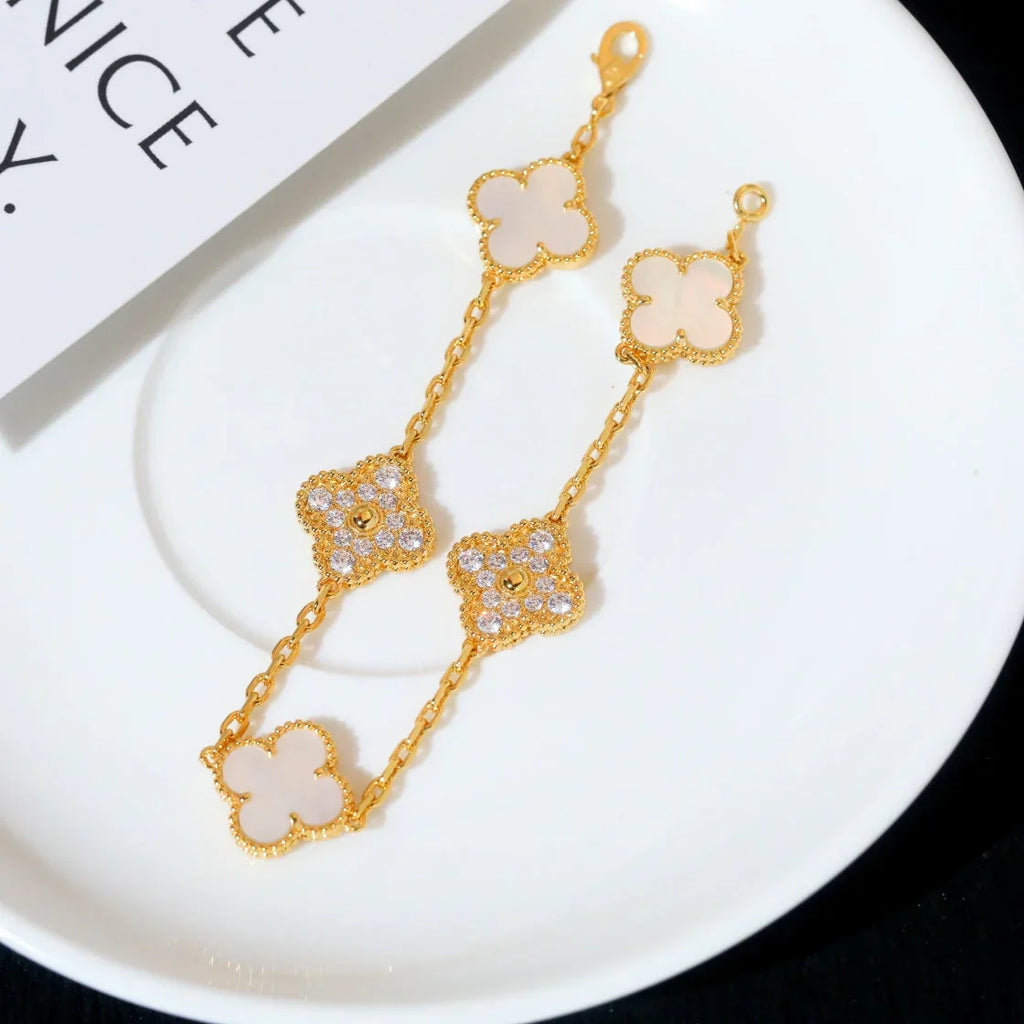 [MIRA]New CLOVER WHITE PEARL MOP 5 MOTIF BRACELET COLLECTION