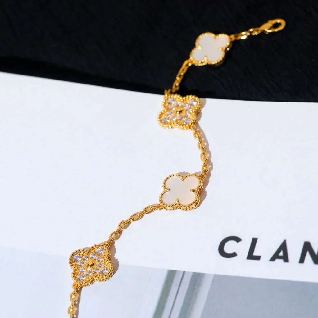 [MIRA]New CLOVER WHITE PEARL MOP 5 MOTIF BRACELET COLLECTION