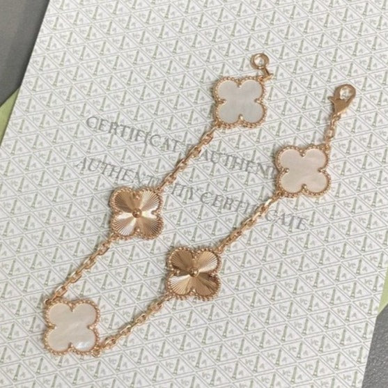 [MIRA]New CLOVER WHITE PEARL MOP 5 MOTIF BRACELET COLLECTION