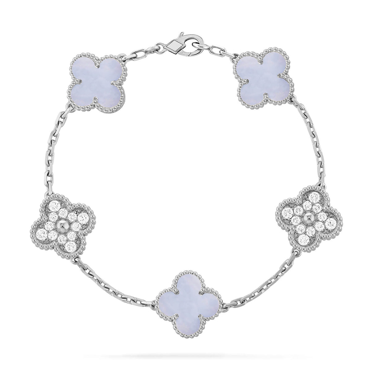 [MIRA]New  CLOVER 5 MOTIF PURPLE CHALCEDONY BRACELET COLLECTION