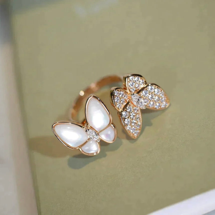 ??MIRA?¡¥TWIN BUTTERFLY DIAMOND MOP RING