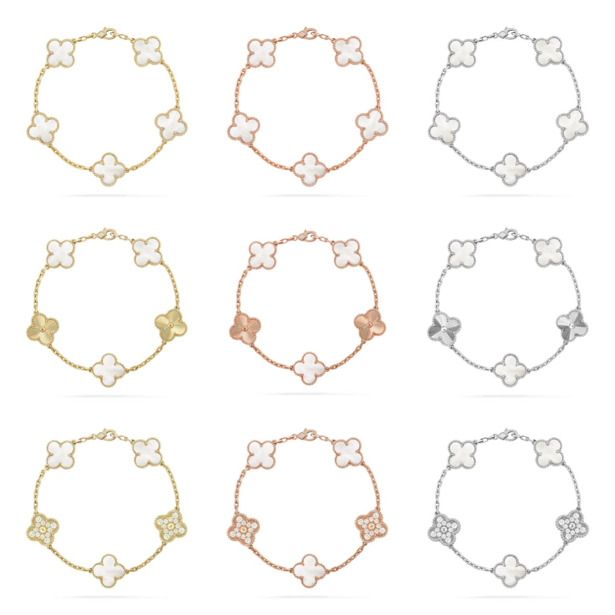 [MIRA]New CLOVER WHITE PEARL MOP 5 MOTIF BRACELET COLLECTION