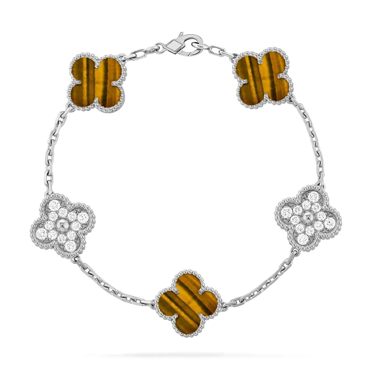 [MIRA]New  CLOVER 5 MOTIFS TIGER EYE BRACELET COLLECTION