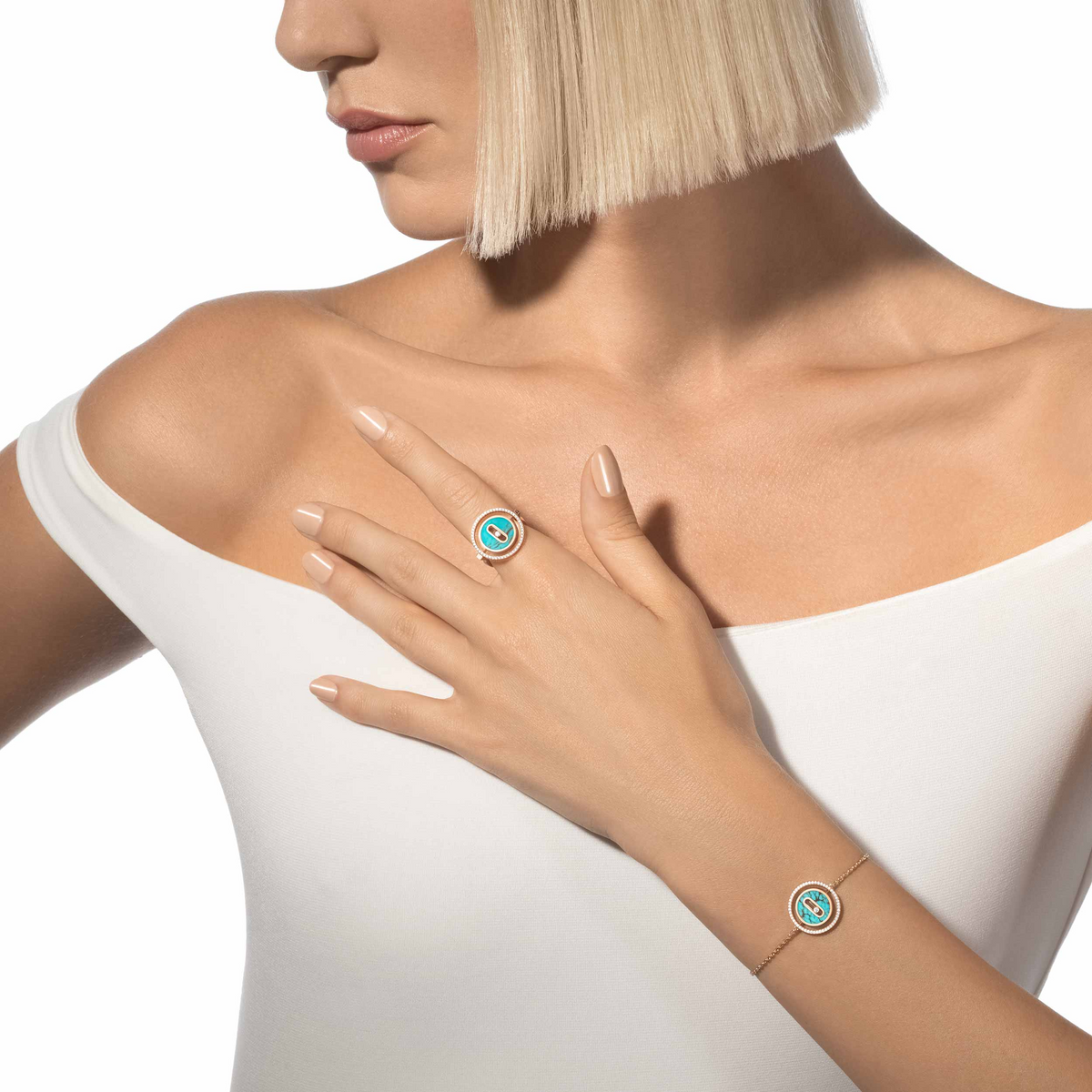 [MIRA]  MOVE TURQUOISE PINK GOLD DIAMOND BRACELET