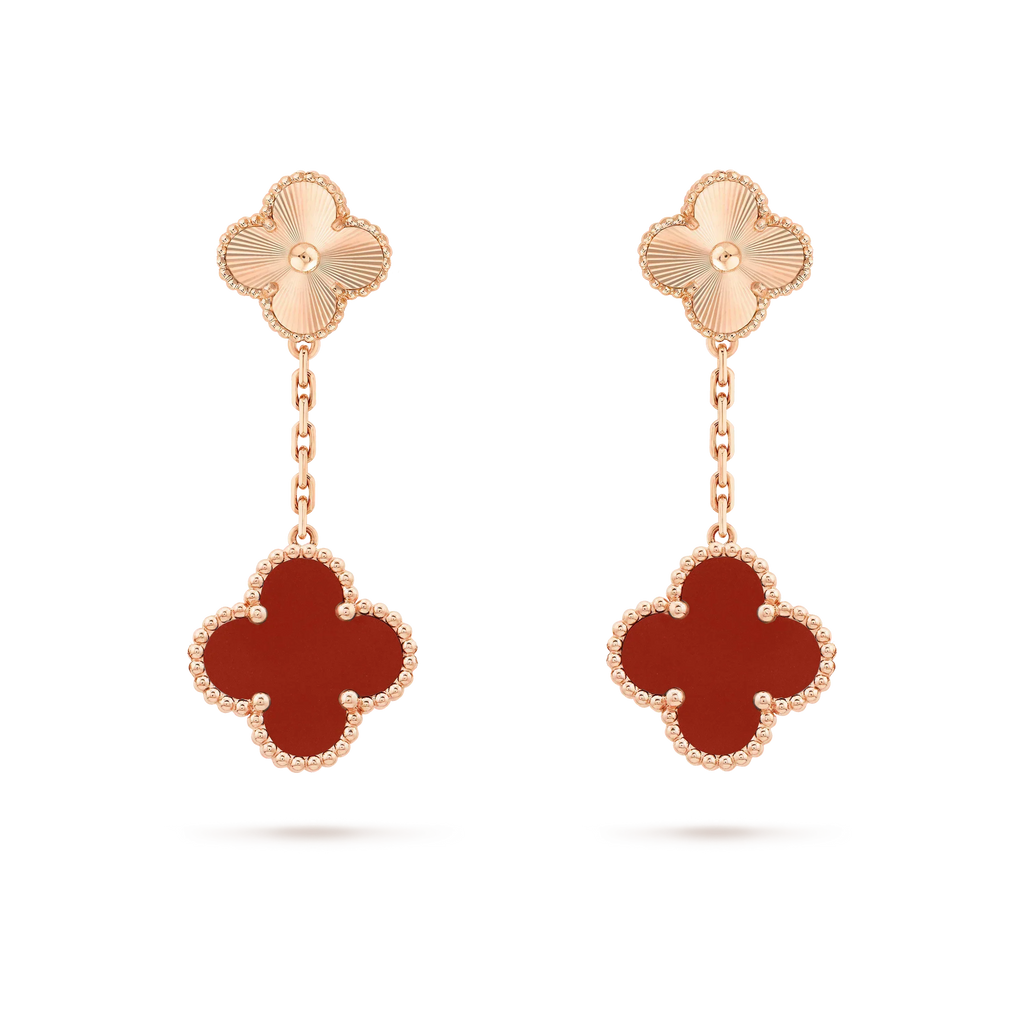 ??MIRA?¡¥CLOVER 2 MOTIF  LASER CARNELIAN EARRINGS