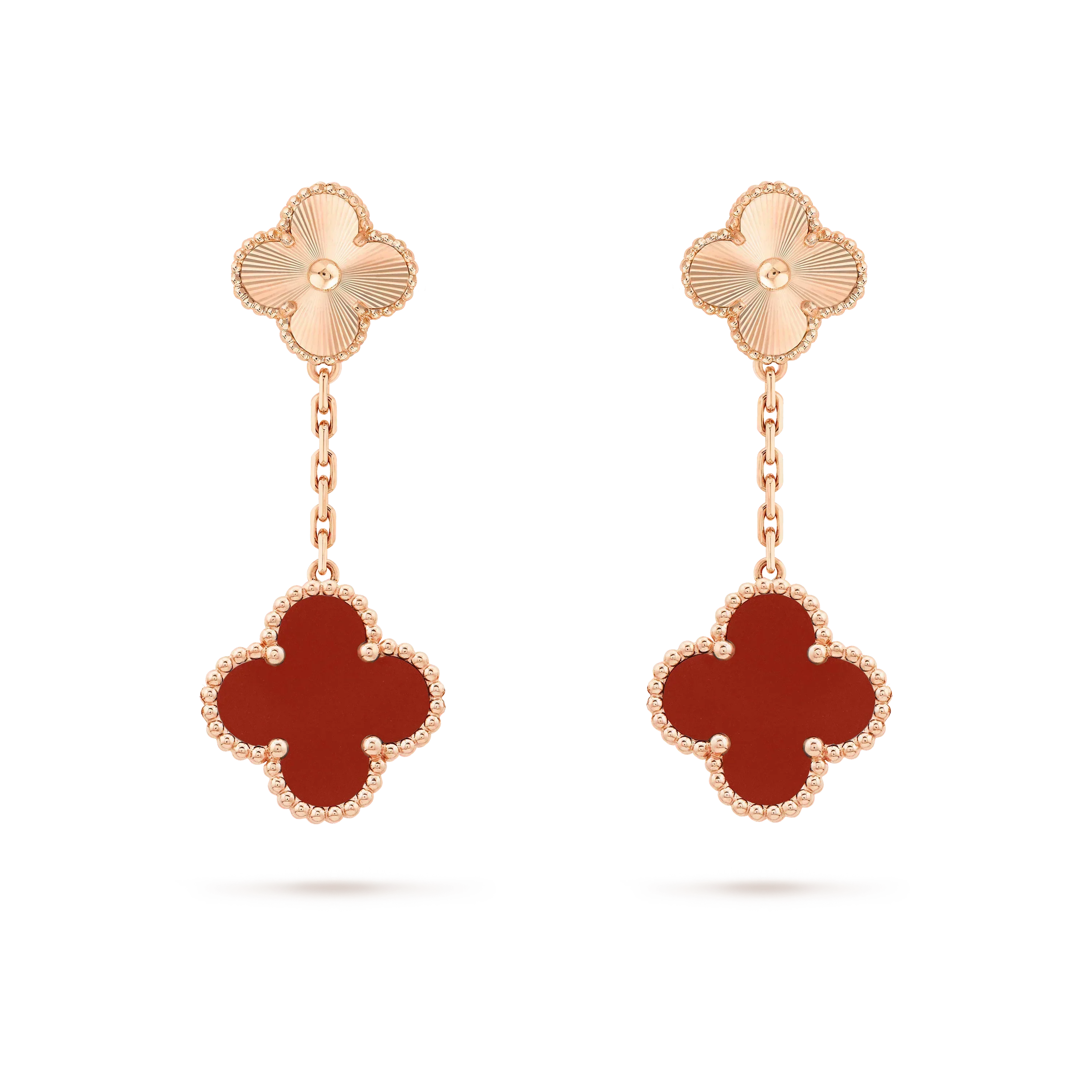 ??MIRA?¡¥CLOVER 2 MOTIF  LASER CARNELIAN EARRINGS