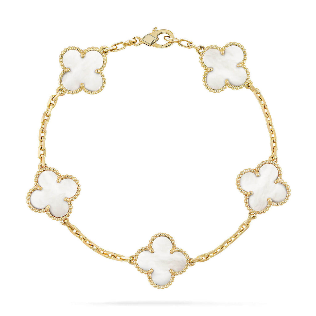 [MIRA]New CLOVER WHITE PEARL MOP 5 MOTIF BRACELET COLLECTION