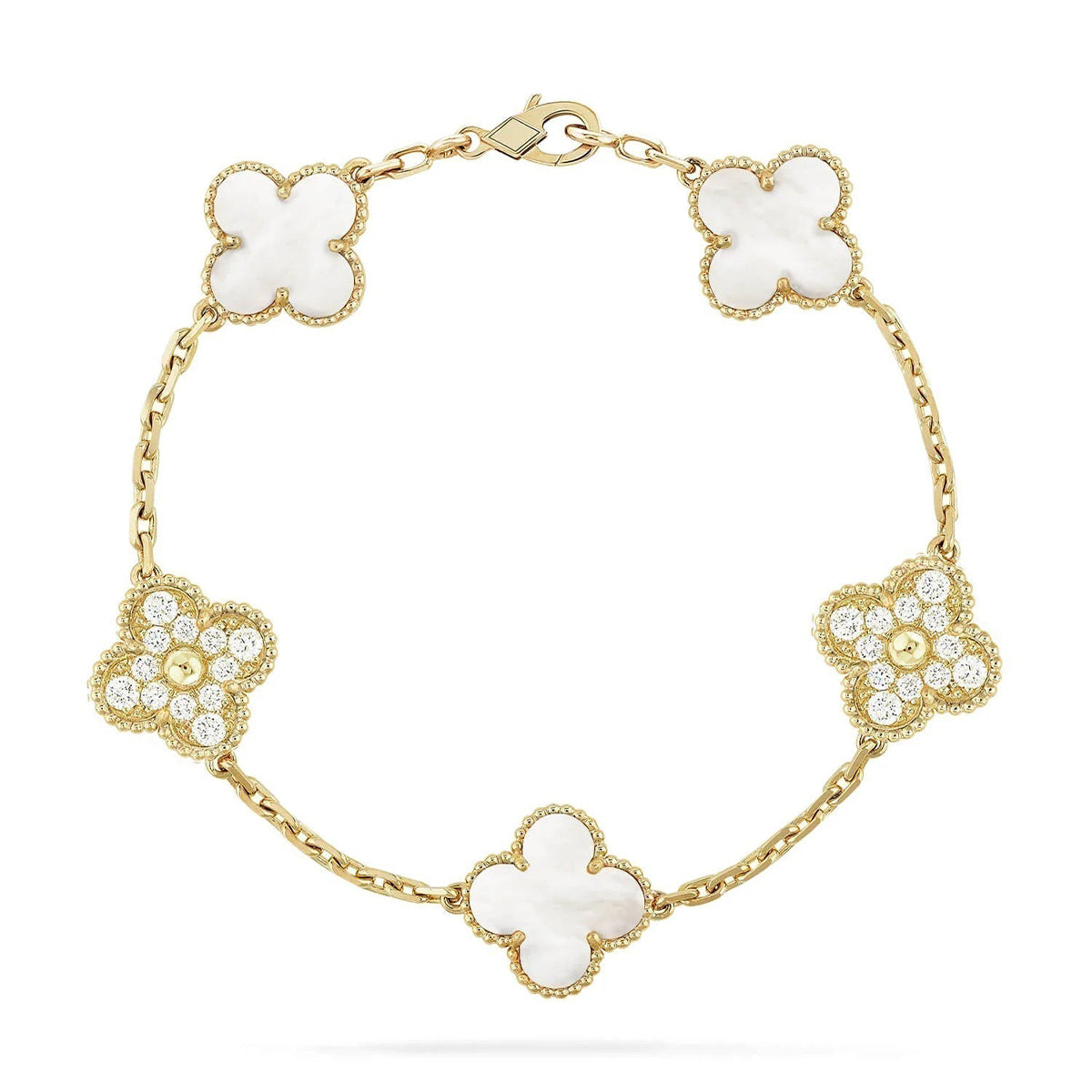 [MIRA]New CLOVER WHITE PEARL MOP 5 MOTIF BRACELET COLLECTION