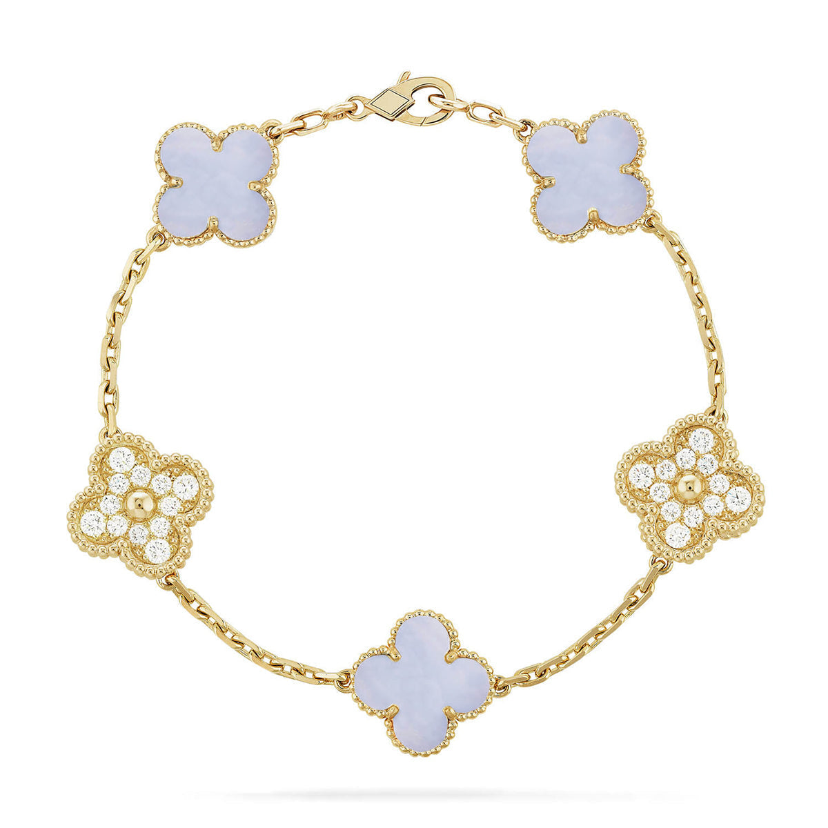 [MIRA]New  CLOVER 5 MOTIF PURPLE CHALCEDONY BRACELET COLLECTION