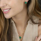 ??MIRA?¡¥CLOVER MINI 9.5MM MALACHITE  EARRINGS