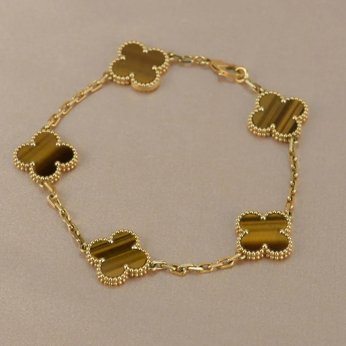 [MIRA]New  CLOVER 5 MOTIFS TIGER EYE BRACELET COLLECTION