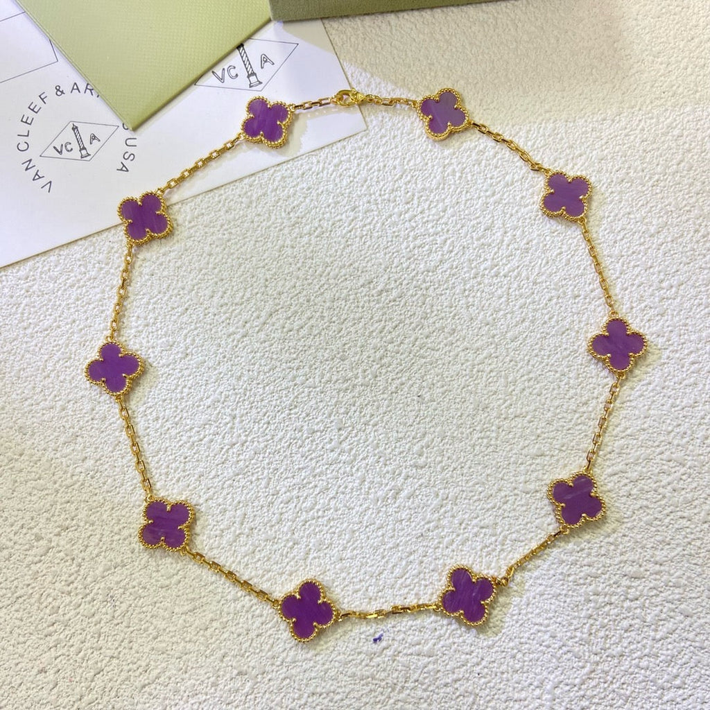 ??MIRA?¡¥CLOVER 10 MOTIFS  PURPLE VIOLET  NECKLACE