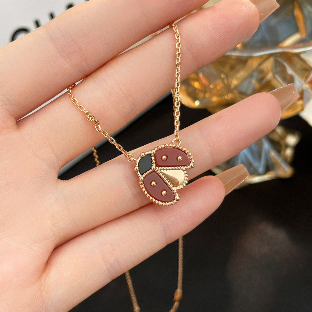 ??MIRA?¡¥LUCKY  CARNELIANS LADYBUG NECKLACE