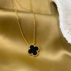 ??MIRA?¡¥CLOVER 15MM BLACK ONYX SINGLE FLOWER NECKLACE