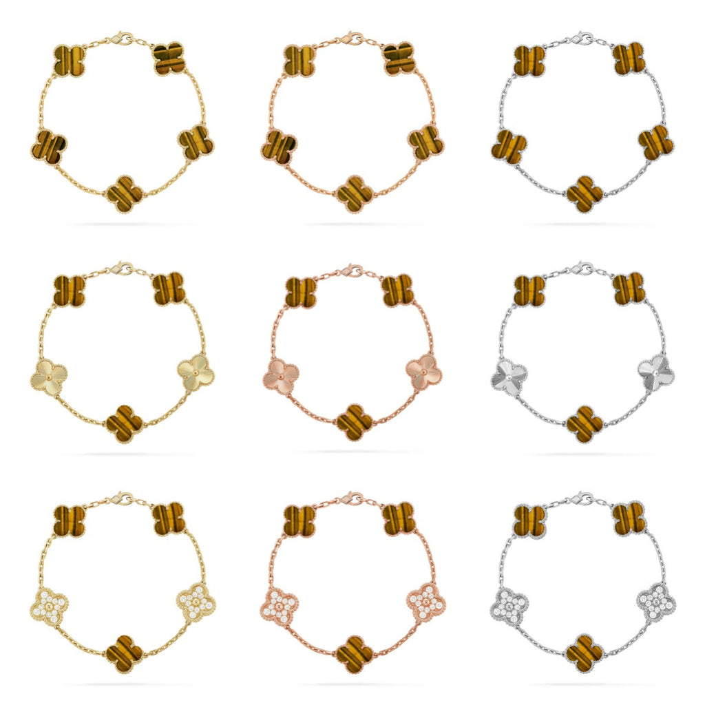 [MIRA]New  CLOVER 5 MOTIFS TIGER EYE BRACELET COLLECTION