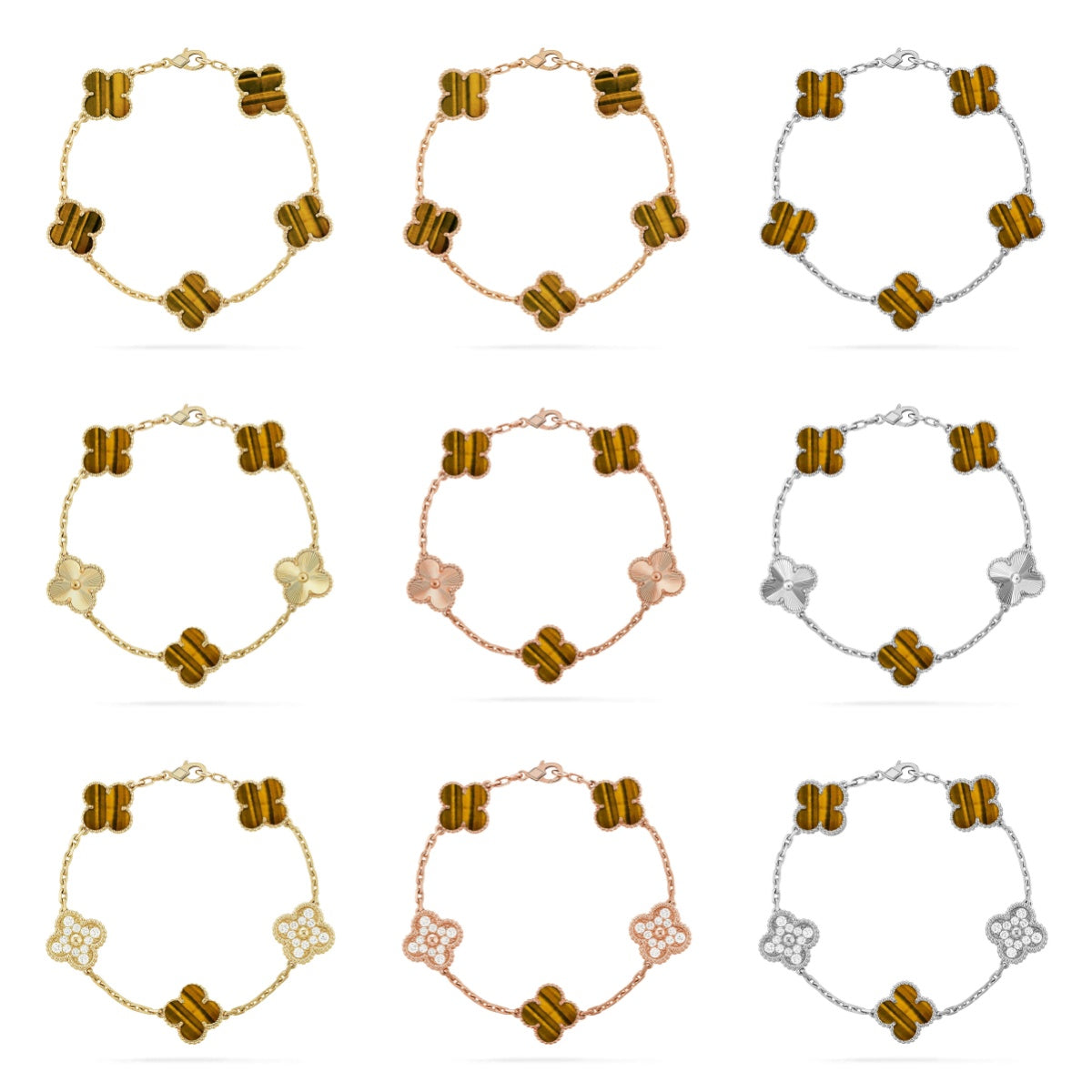 [MIRA]New  CLOVER 5 MOTIFS TIGER EYE BRACELET COLLECTION