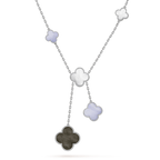 ??MIRA?¡¥CLOVER MOP CHALCEDONY NECKLACE SILVER 6 MOTIF