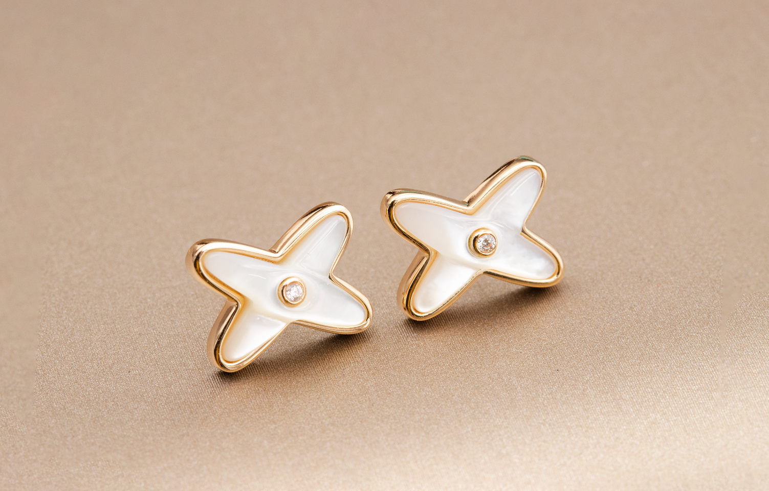 ??MIRA?¡¥JEUX DE WHITE MOP PINK GOLD DIAMOND EARRINGS