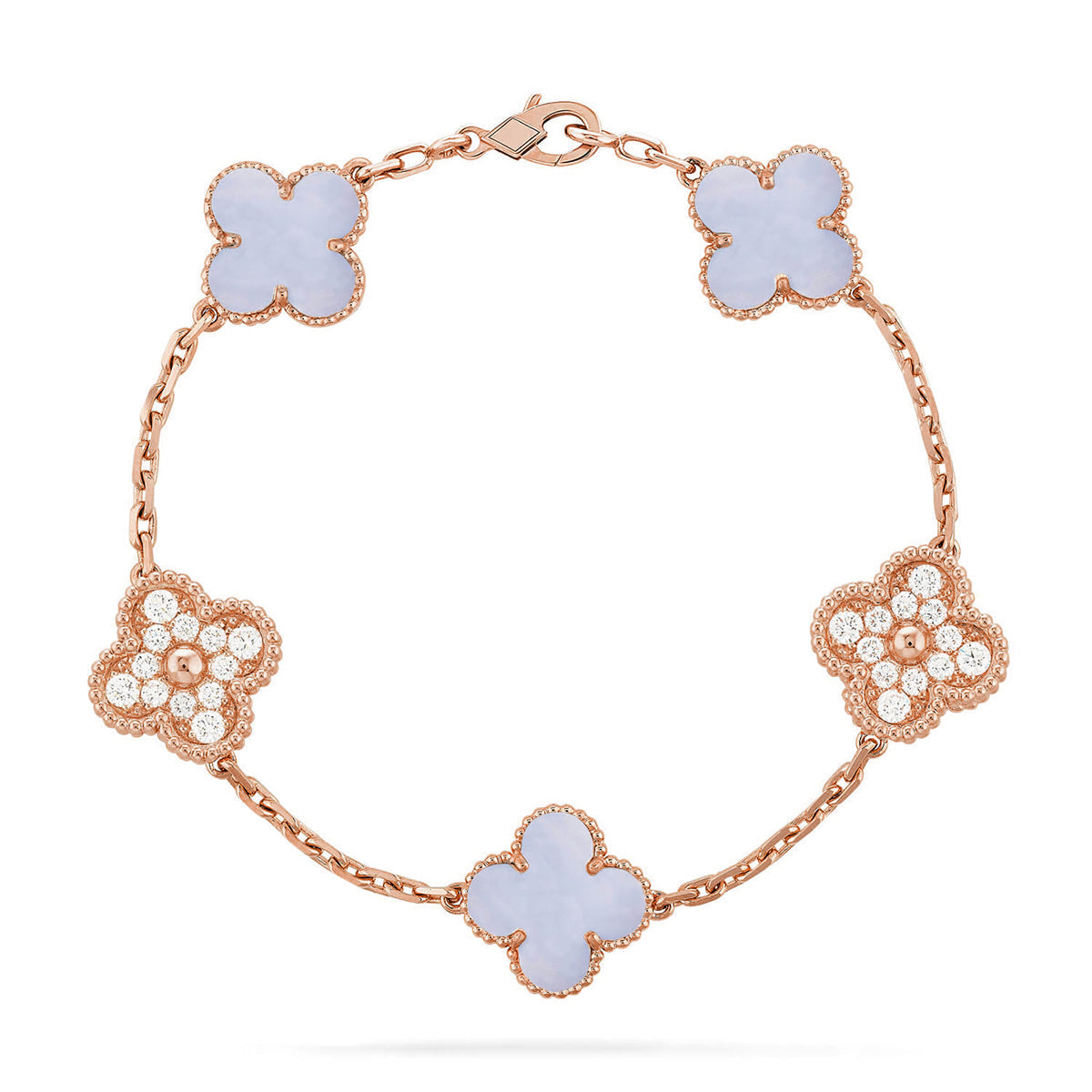 [MIRA]New  CLOVER 5 MOTIF PURPLE CHALCEDONY BRACELET COLLECTION