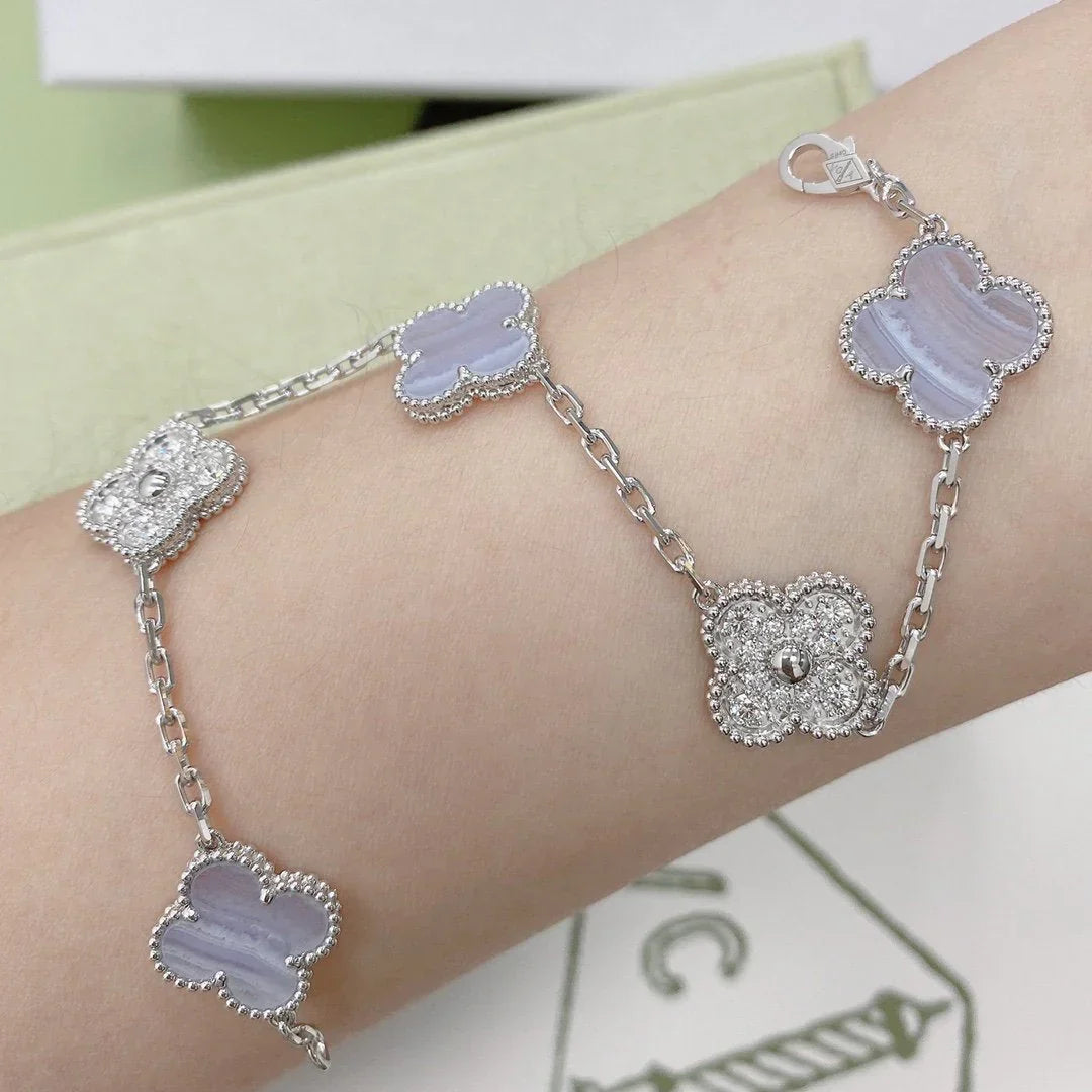 [MIRA]New  CLOVER 5 MOTIF PURPLE CHALCEDONY BRACELET COLLECTION