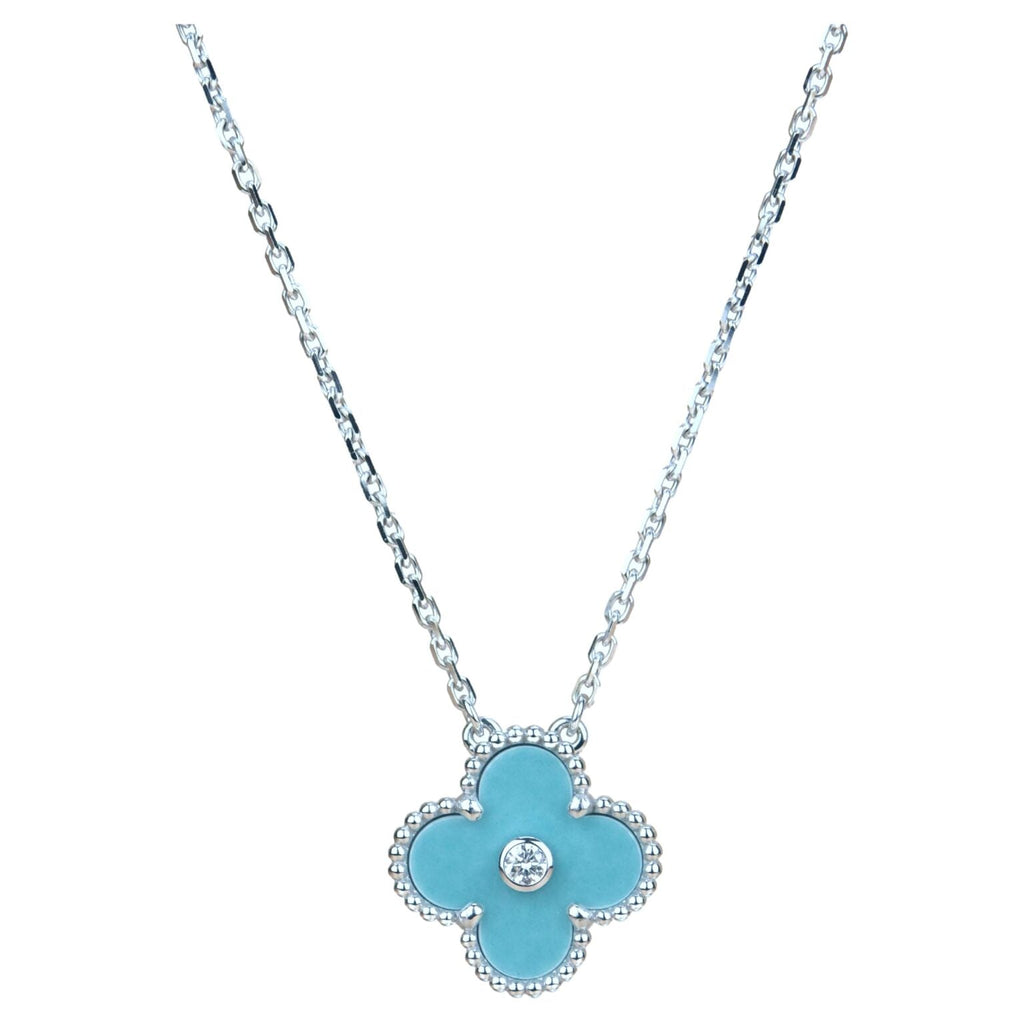 ??MIRA?¡¥CLOVER 15MM DIAMOND SVRES PORCELAIN  NECKLACE SILVER