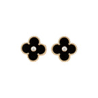 ??MIRA?¡¥CLOVER MEDIUM 1 MOTIFS ONYX DIAMOND EARRINGS