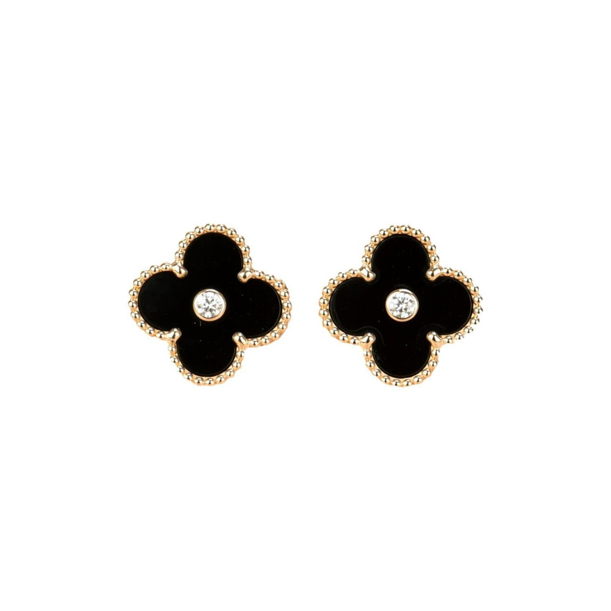 ??MIRA?¡¥CLOVER MEDIUM 1 MOTIFS ONYX DIAMOND EARRINGS