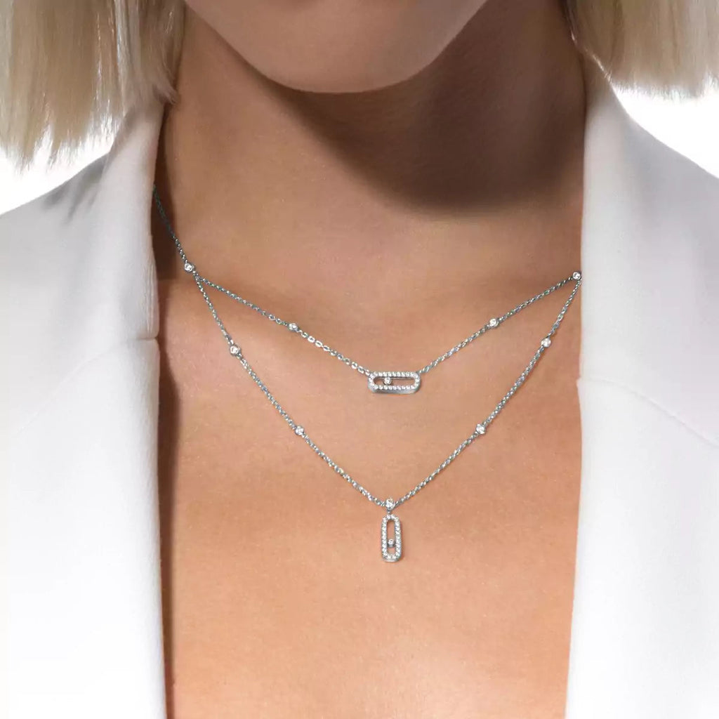 [MIRA] 2 Rows Rose Gold Diamond Pave_ Necklace Move Uno