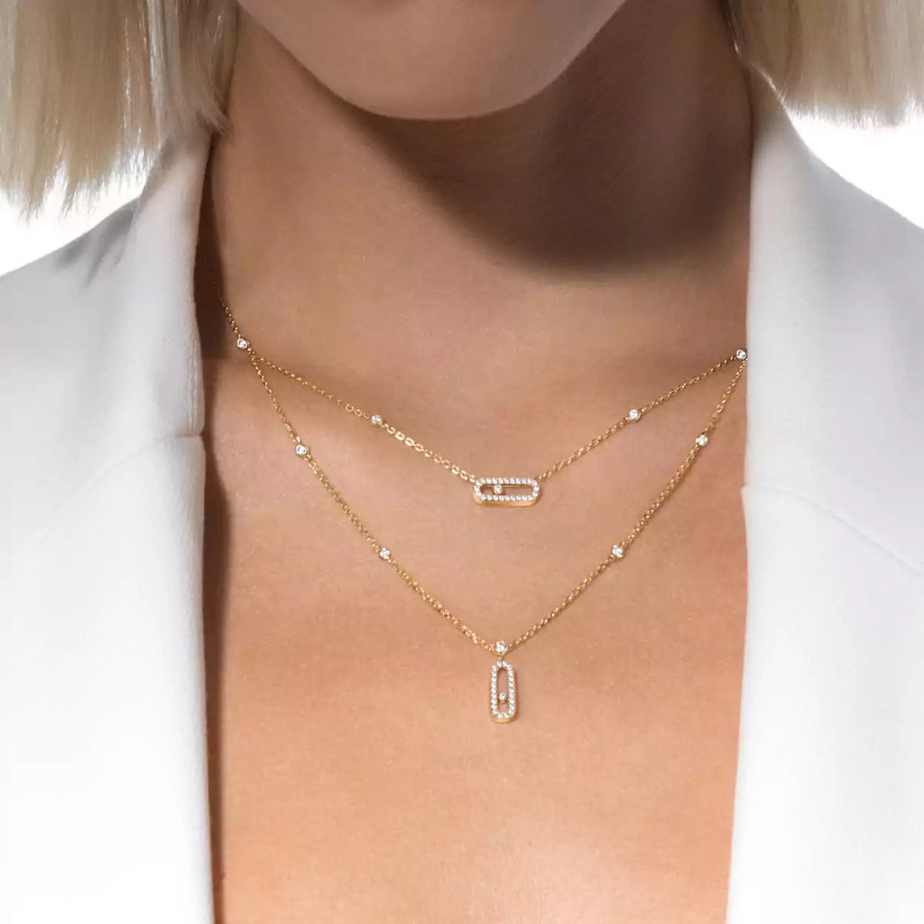 [MIRA] 2 Rows Rose Gold Diamond Pave_ Necklace Move Uno
