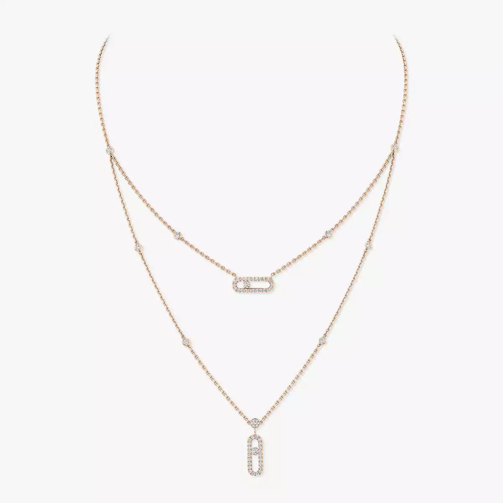 [MIRA] 2 Rows Rose Gold Diamond Pave_ Necklace Move Uno