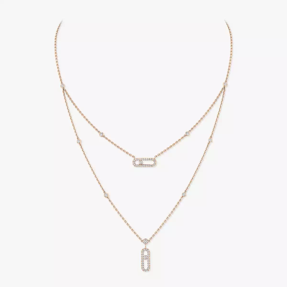 [MIRA] 2 Rows Rose Gold Diamond Pave_ Necklace Move Uno