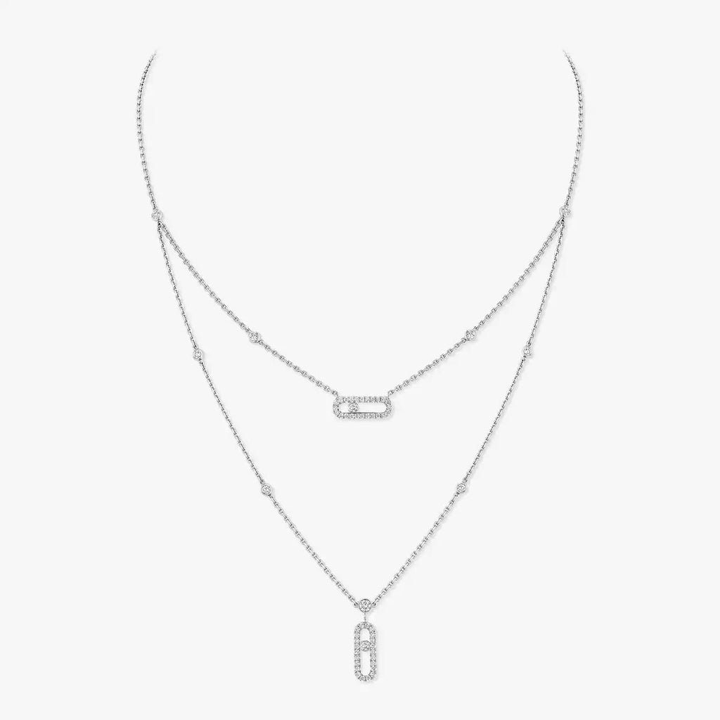 [MIRA] 2 Rows Rose Gold Diamond Pave_ Necklace Move Uno