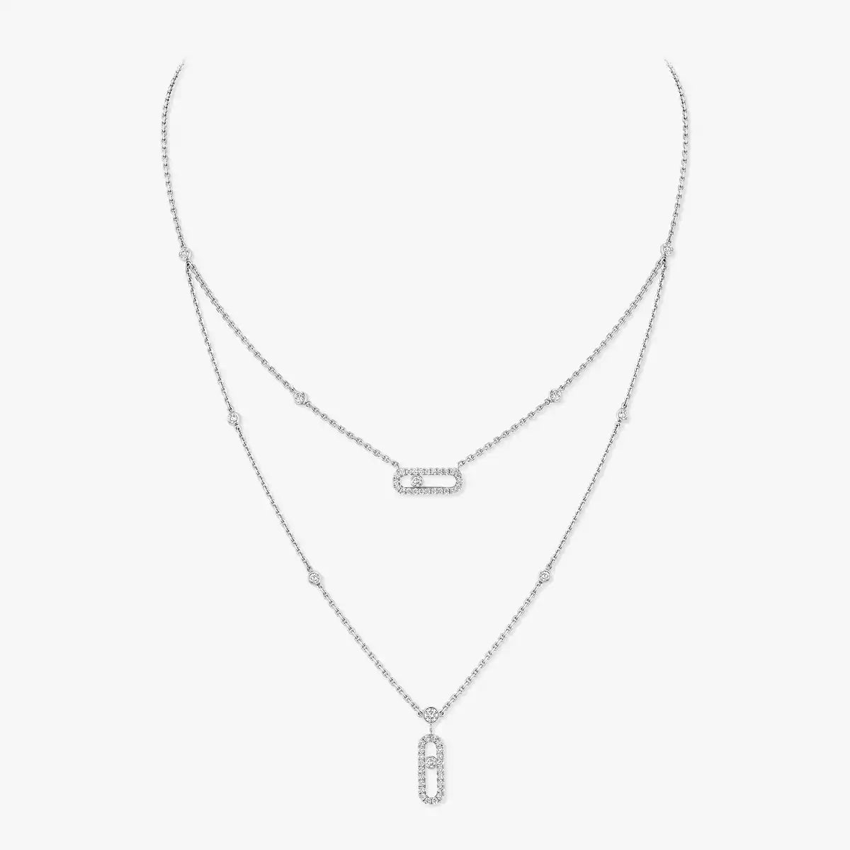 [MIRA] 2 Rows Rose Gold Diamond Pave_ Necklace Move Uno