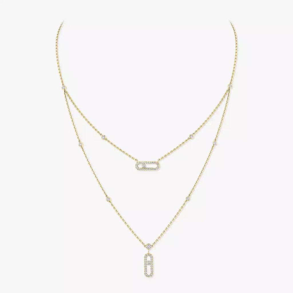 [MIRA] 2 Rows Rose Gold Diamond Pave_ Necklace Move Uno