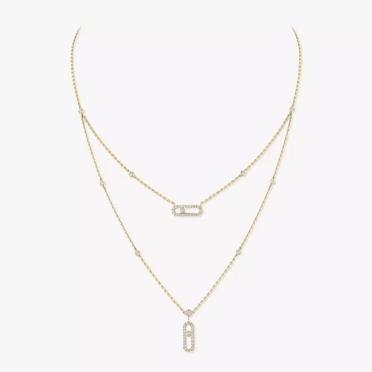 [MIRA] 2 Rows Rose Gold Diamond Pave_ Necklace Move Uno