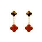 ??MIRA?¡¥CLOVER  2 MOTIF  TIGER EYE CARNELIAN EARRINGS