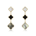 ??MIRA?¡¥CLOVER EARRINGS GOLD ONYX MOP 3 MOTIF